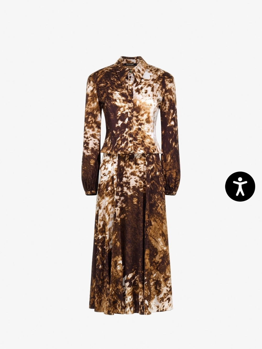 Roberto Cavalli Brown and Cream Long Sleeve Printed Midi Dress